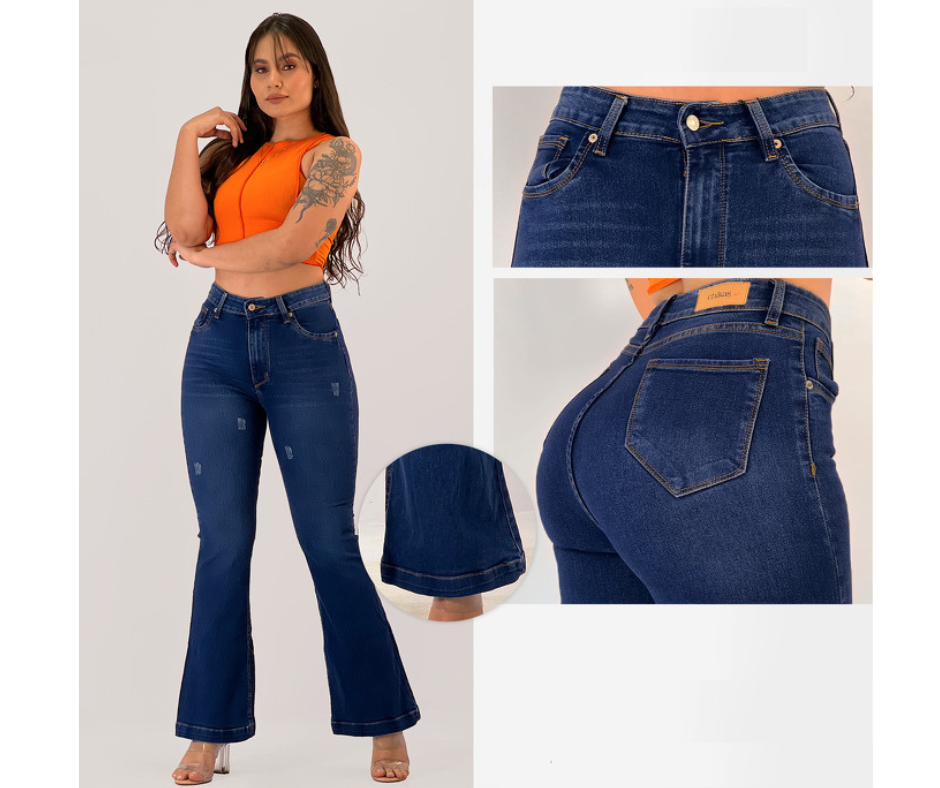 Dark Blue Semi-Stretch Colombian Flared Jeans