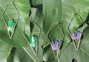 (2 Sets) Gold+Green & Gold+Lavender Quartz Earrings