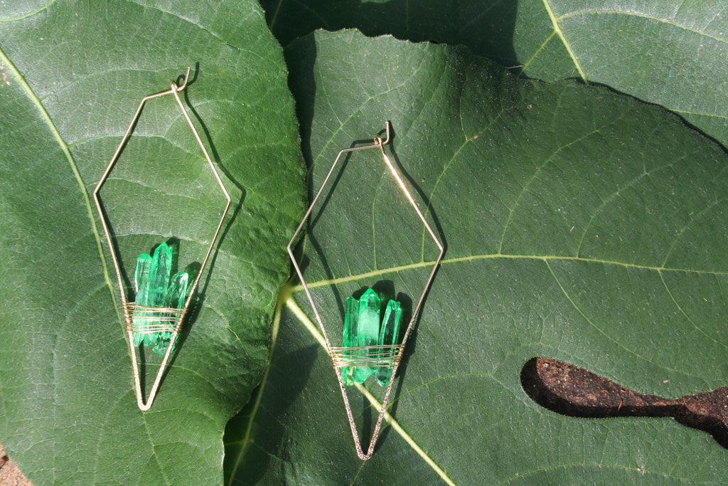 (2 Sets) Gold+Green & Gold+Lavender Quartz Earrings