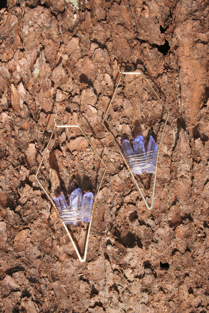 (2 Sets) Gold+Green & Gold+Lavender Quartz Earrings