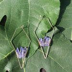 (2 Sets) Gold+Green & Gold+Lavender Quartz Earrings