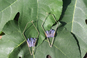 (2 Sets) Gold+Green & Gold+Lavender Quartz Earrings