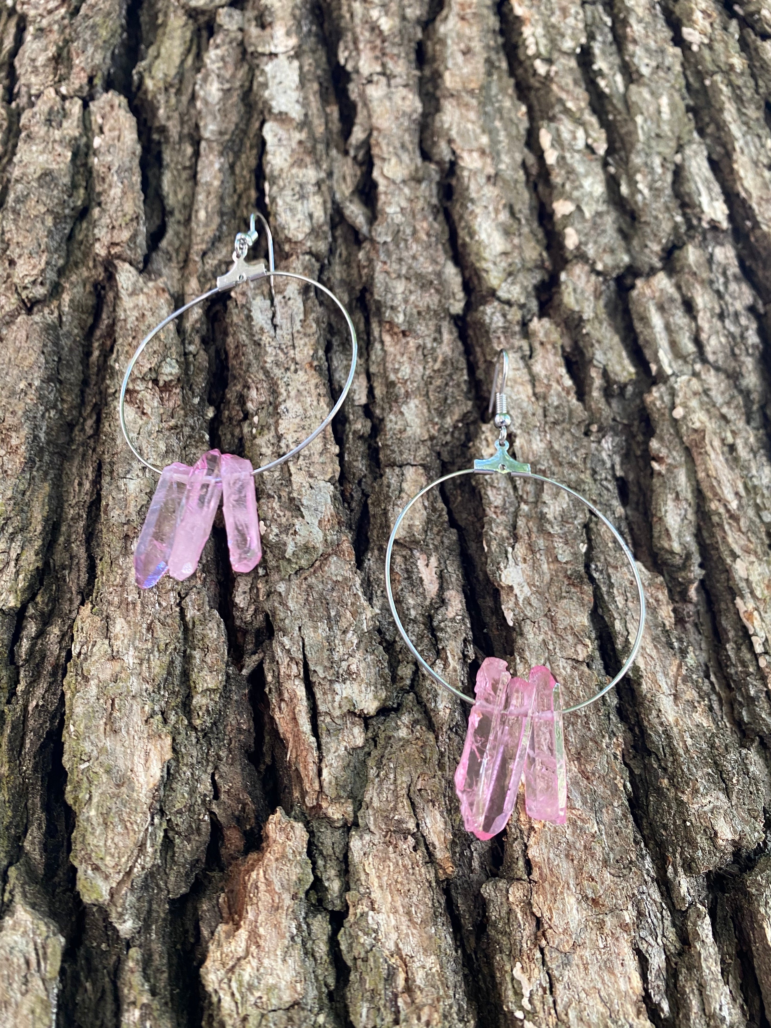 "The Magnolias" Circular Pink Quartz Earrings