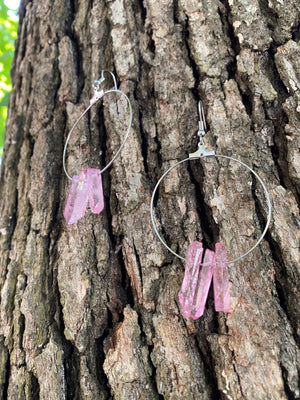 "The Magnolias" Circular Pink Quartz Earrings