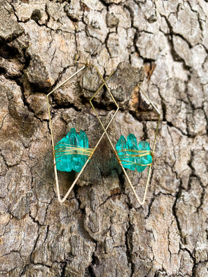Aquamarine Quartz Earrings with Gold Frames