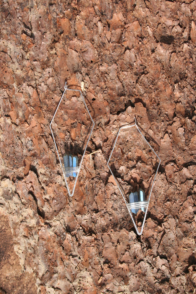 White Gold + Blue Quartz Crystal Earrings