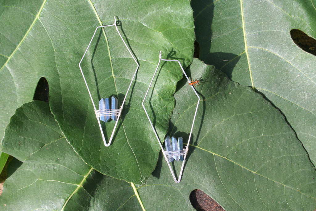 White Gold + Blue Quartz Crystal Earrings