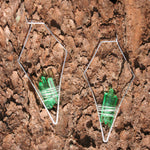 White Gold + Emerald Green Quartz Crystal Earrings